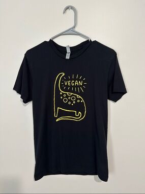 Black Tee with Yellow "Vegan" Dino Graphic